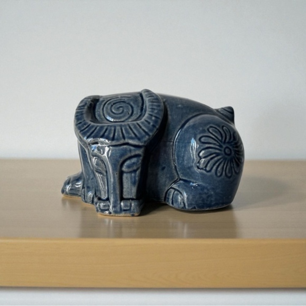 Blue Ceramic baffolo  Figurine vintage